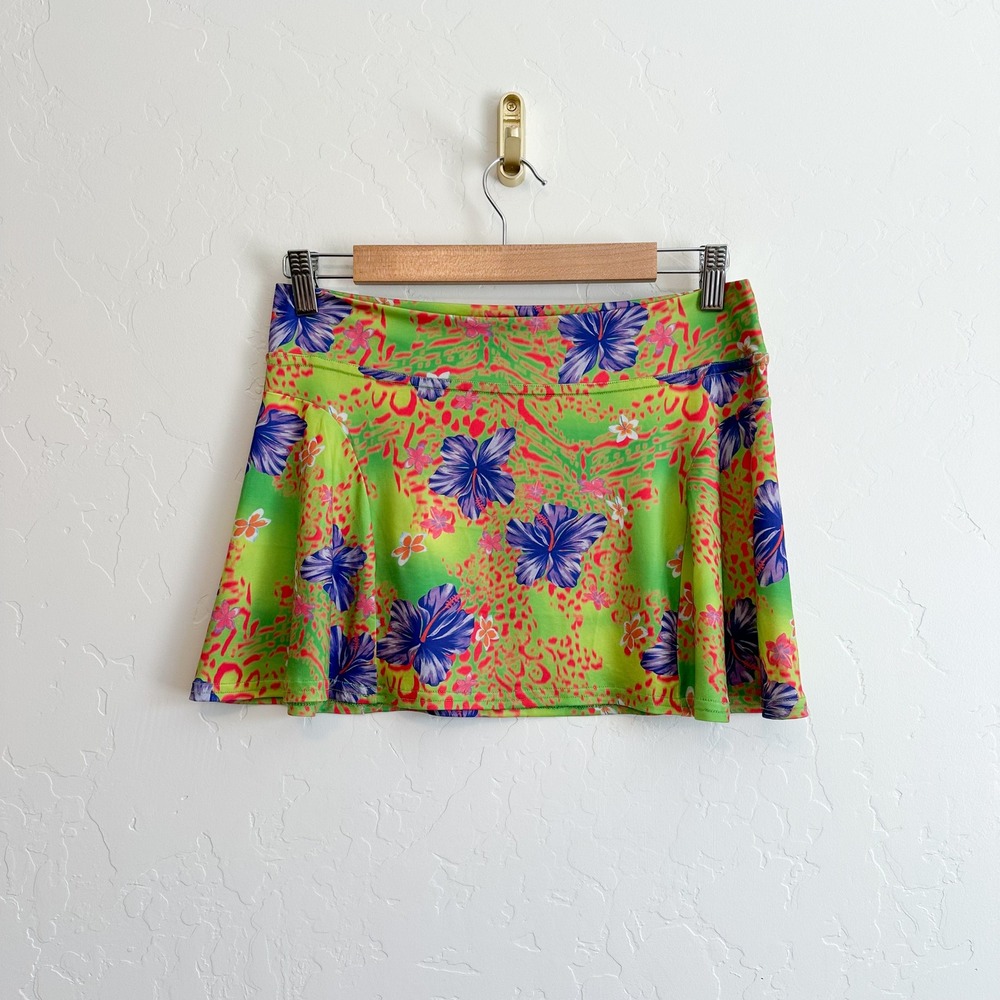 I AM GIA | Antheia Hibiscus Print Mini Skirt Green Purple size Medium - Picture 5 of 9